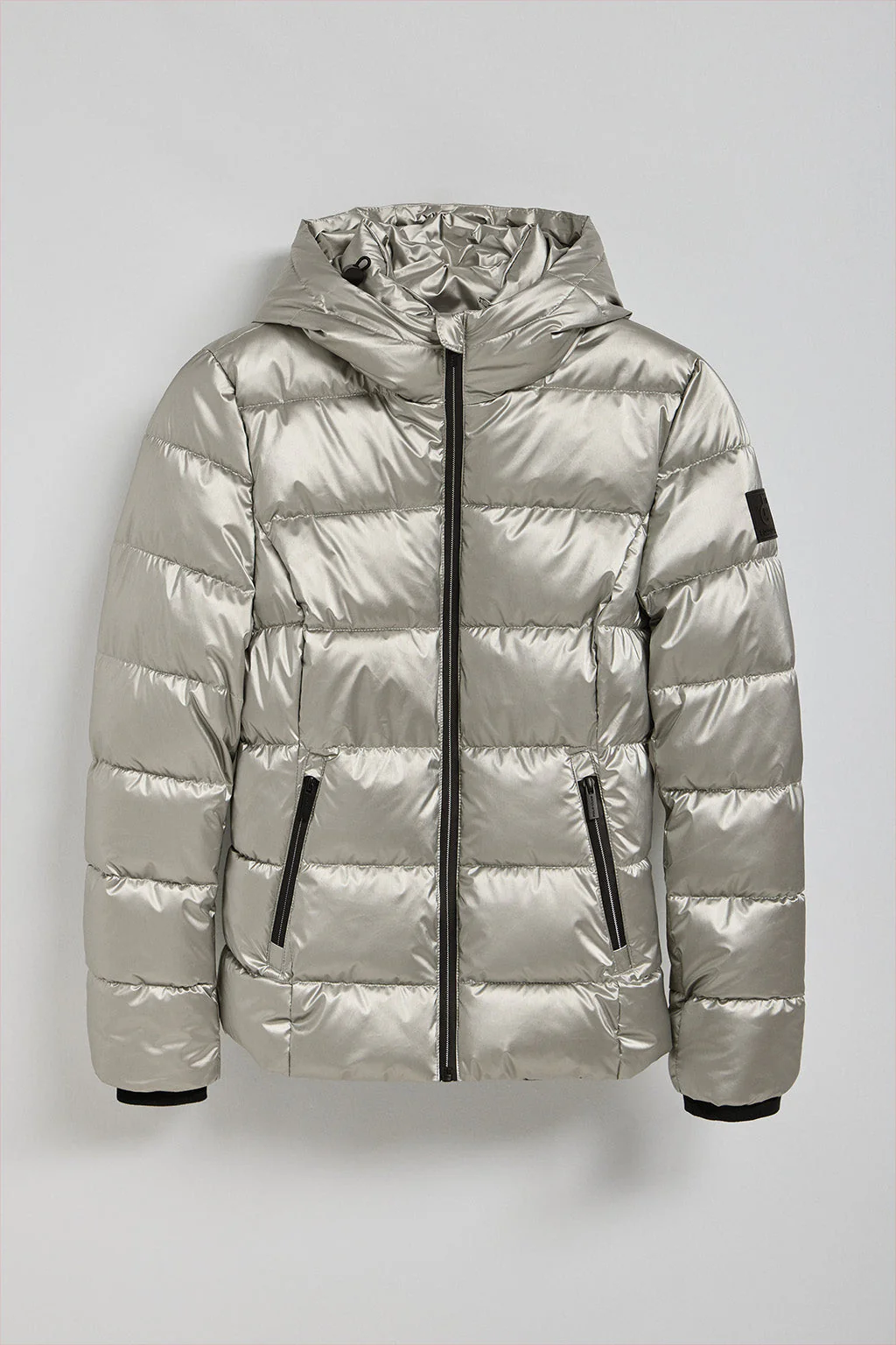 Platinum glitter-effect short coat Snow with fixed hood and Polo Club details - Image 6