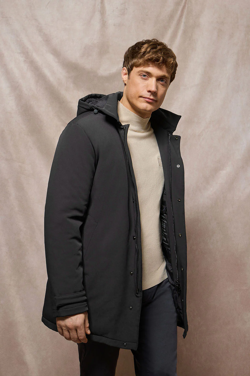 Navy-blue classic coat Soho with detachable hood and Polo Club details - Image 5