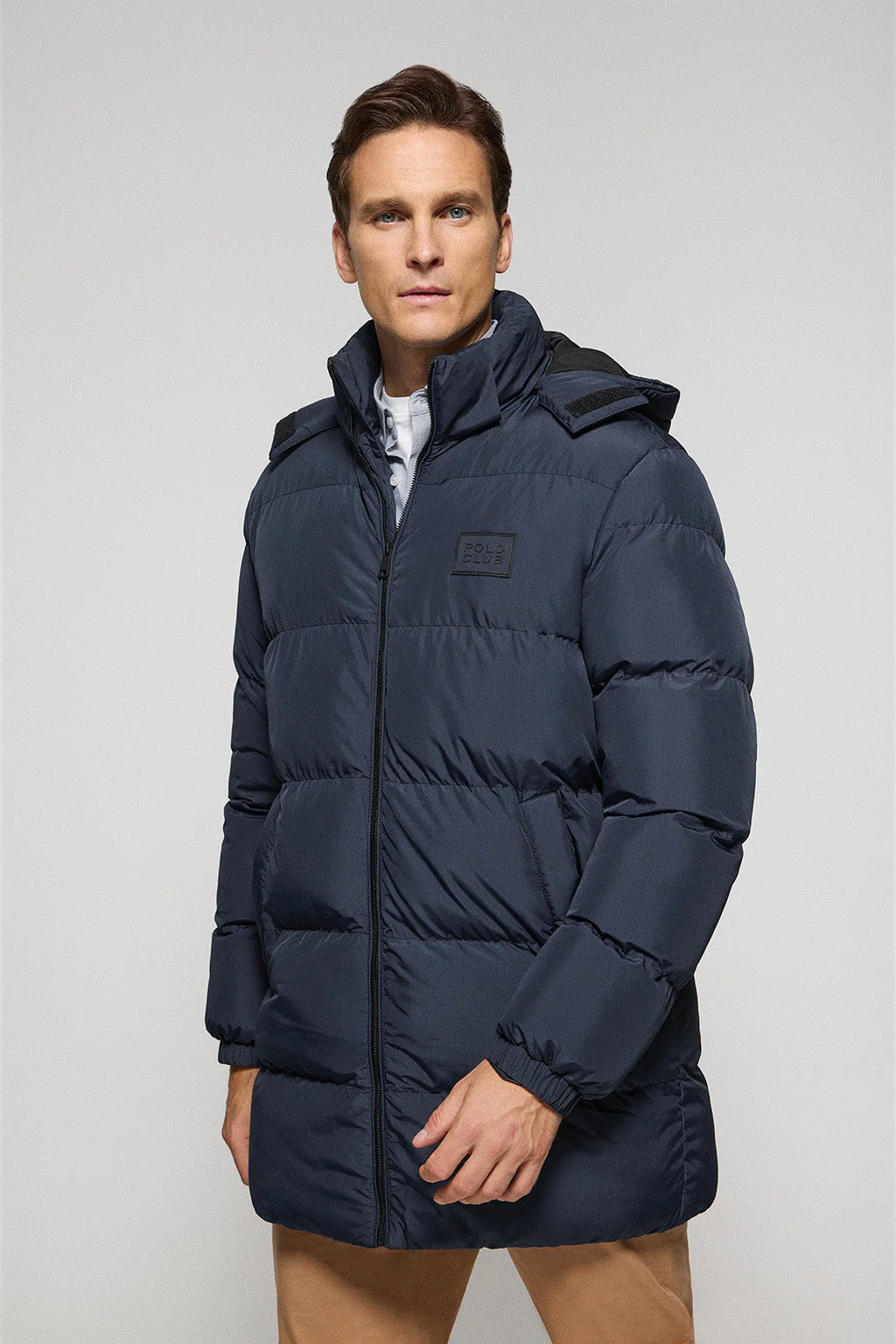 Navy-blue coat Staten with detachable hood and Polo Club details