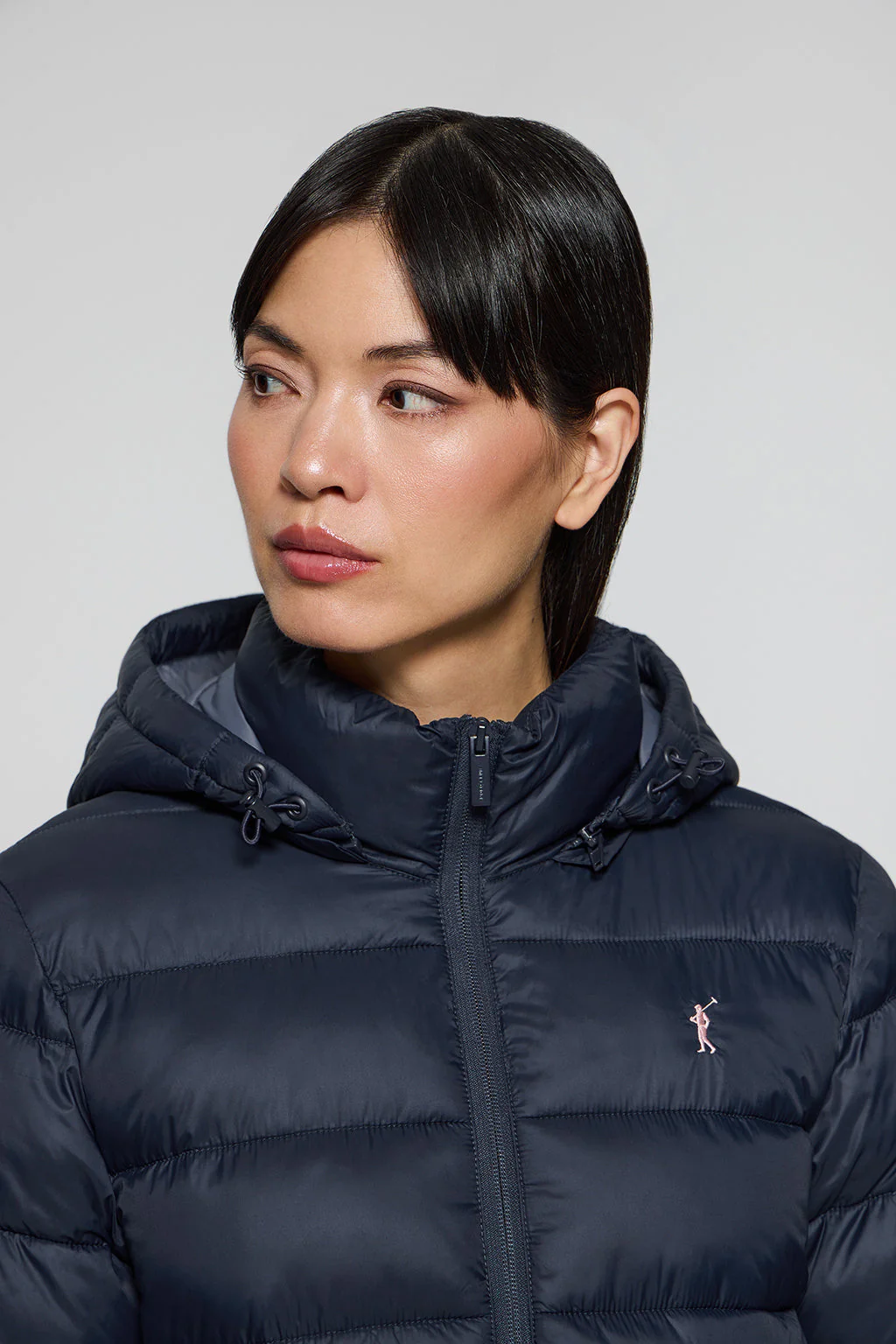 Navy-blue ultralight coat Suzette with Rigby Go embroidery