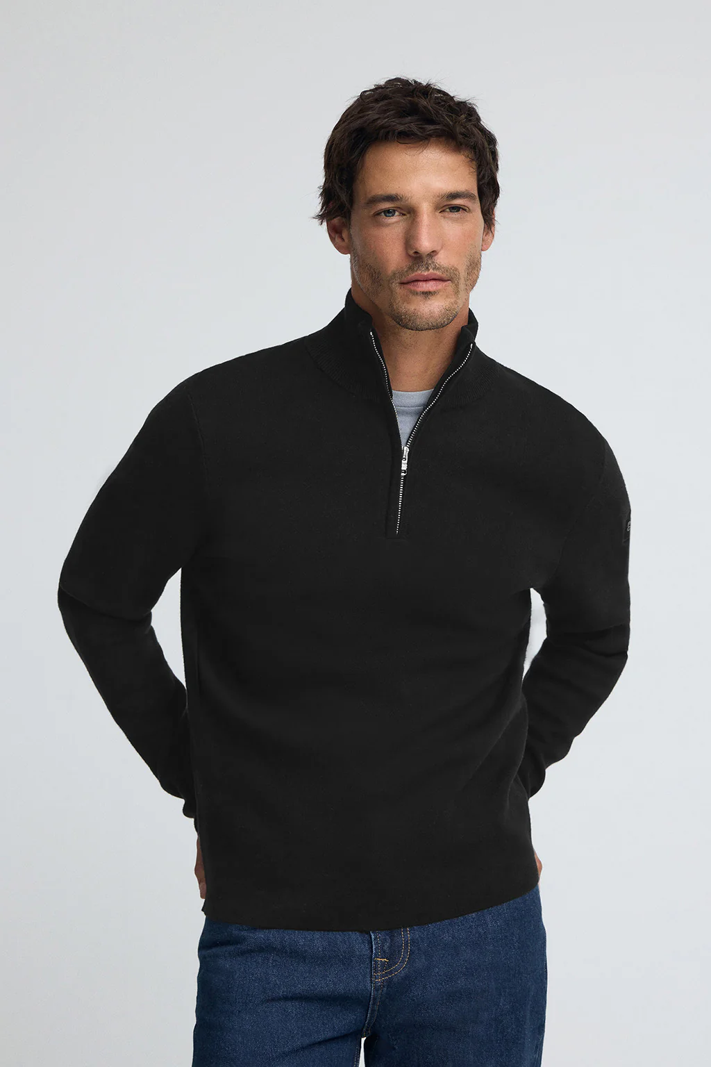 Black half-zip jumper with Polo Club patch
