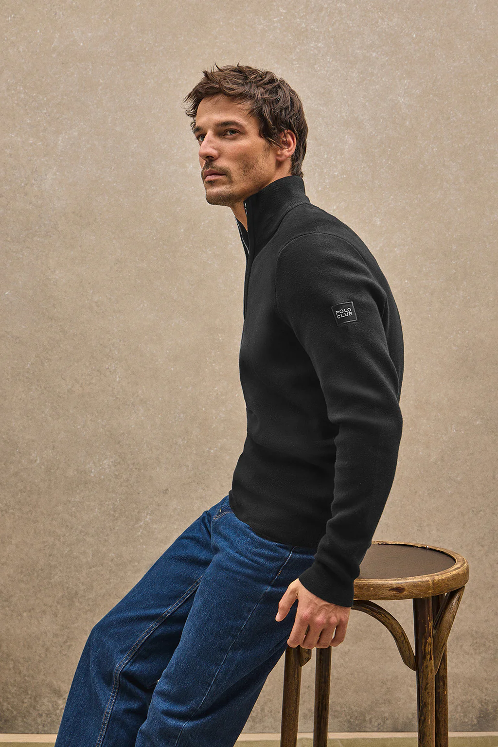 Black half-zip jumper with Polo Club patch - Image 2