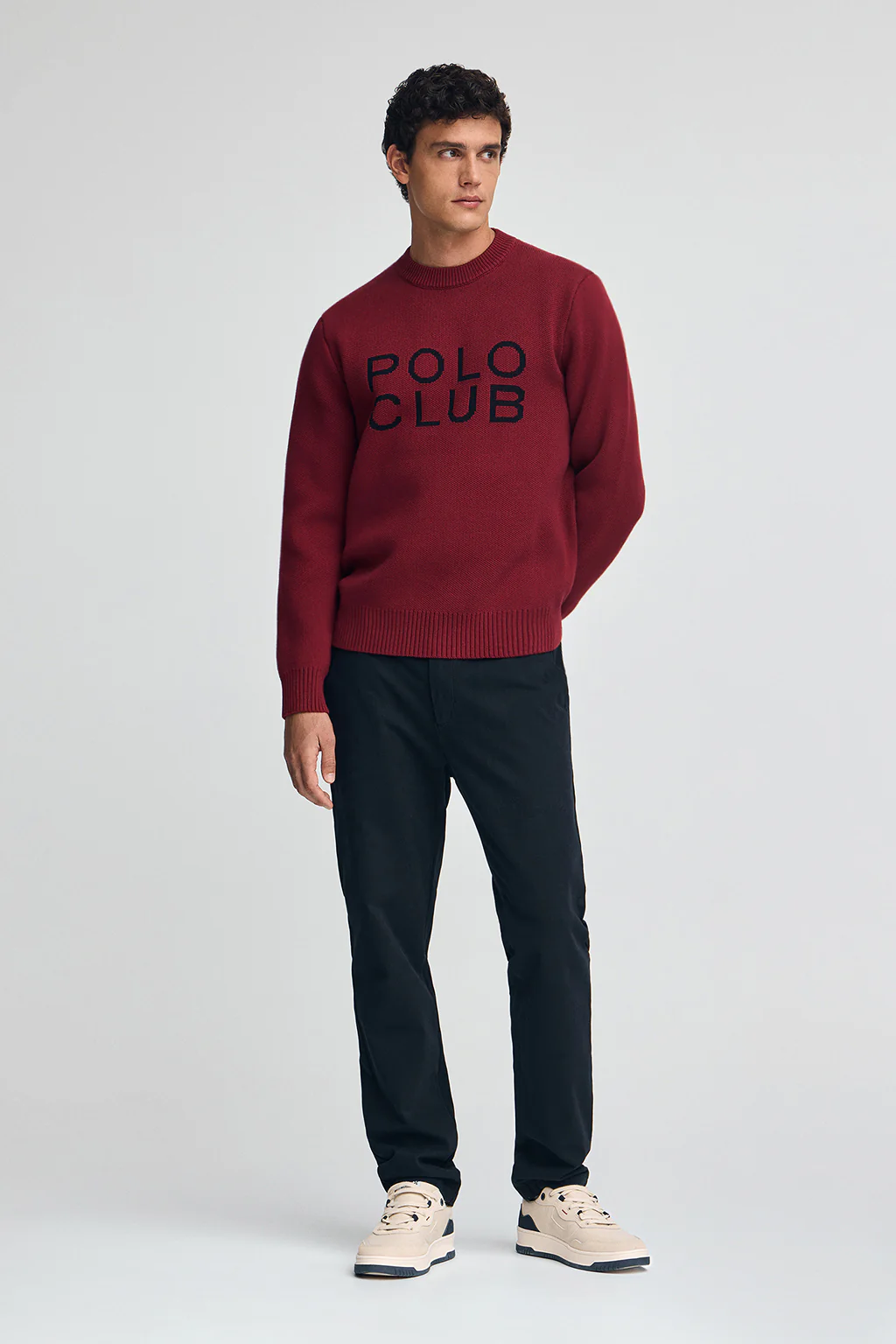 Maroon knit jumper with contrast Polo Club logo - Image 3