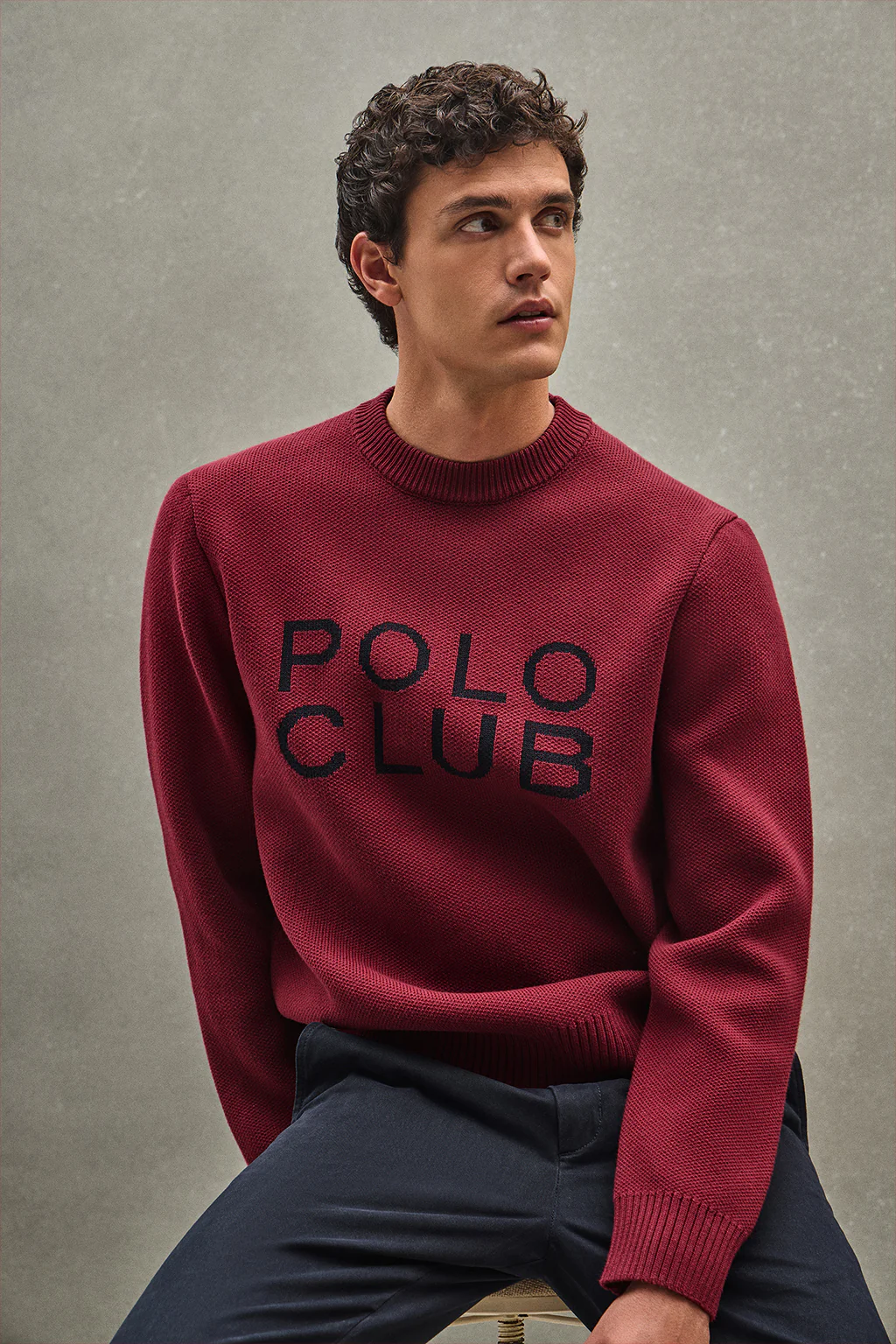 Maroon knit jumper with contrast Polo Club logo - Image 4