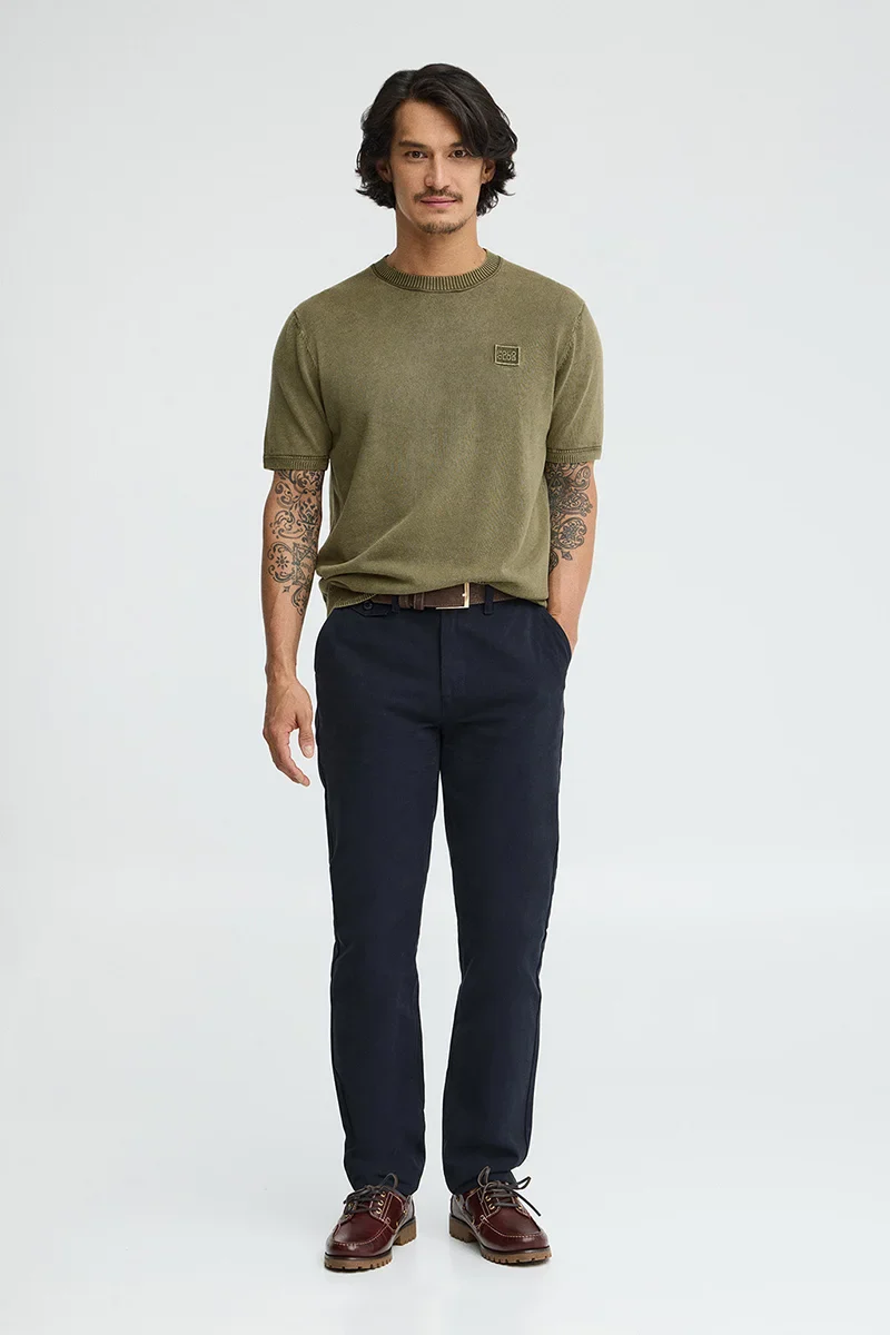 Moss-green short-sleeve jumper Polo Club with slim fit and washed effect - Image 4
