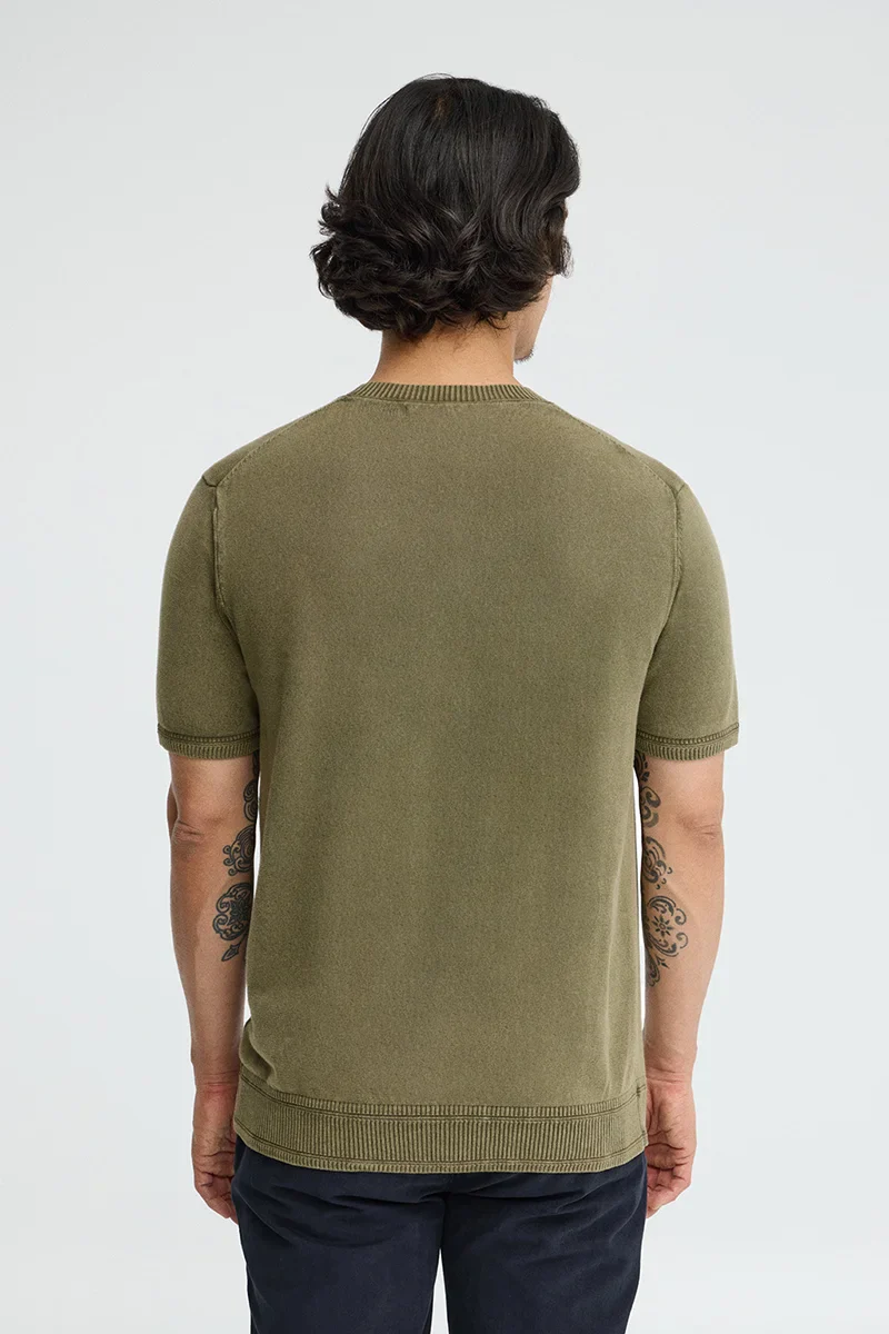 Moss-green short-sleeve jumper Polo Club with slim fit and washed effect - Image 5