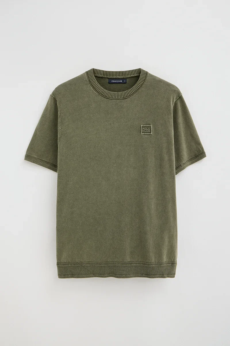 Moss-green short-sleeve jumper Polo Club with slim fit and washed effect - Image 6