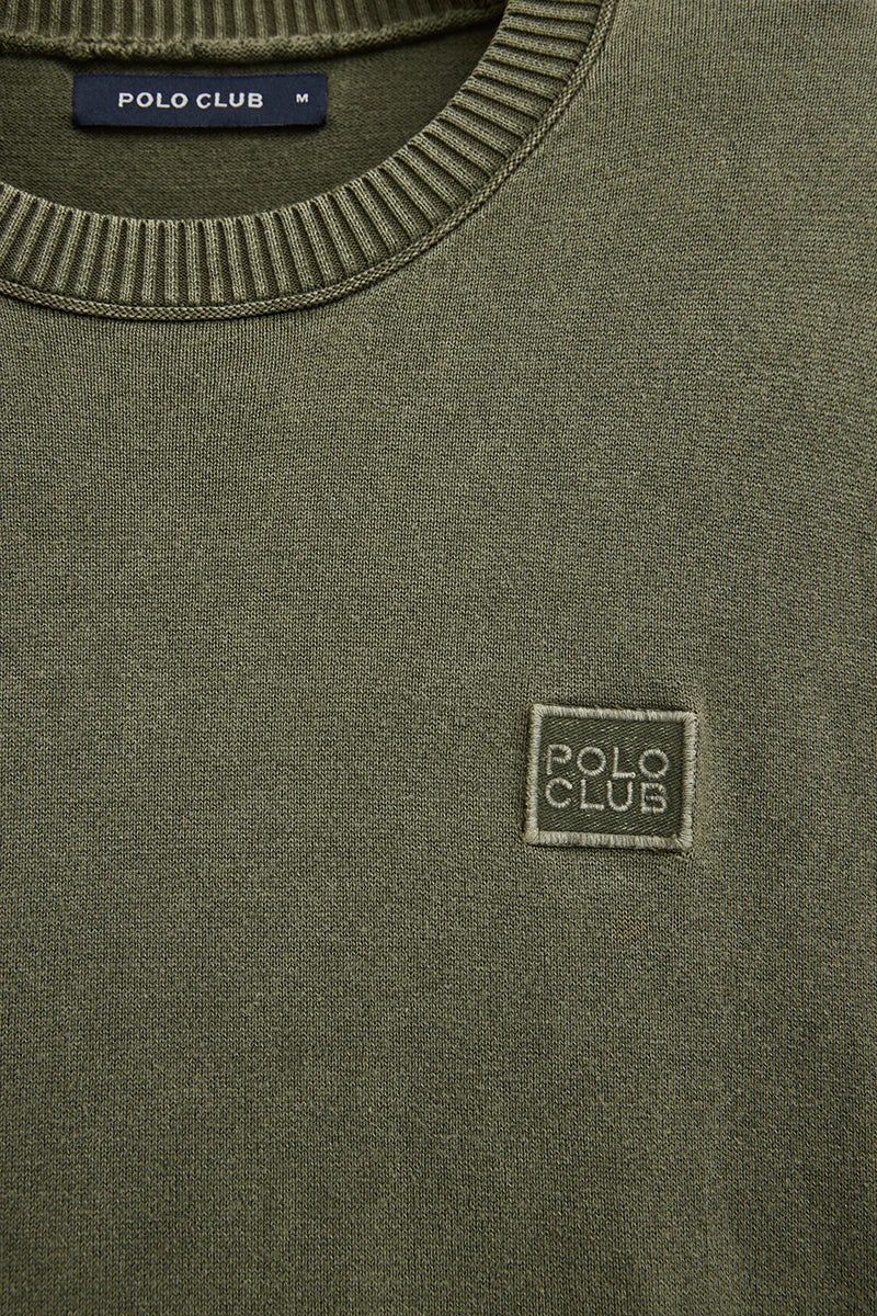 Moss-green short-sleeve jumper Polo Club with slim fit and washed effect - Image 7