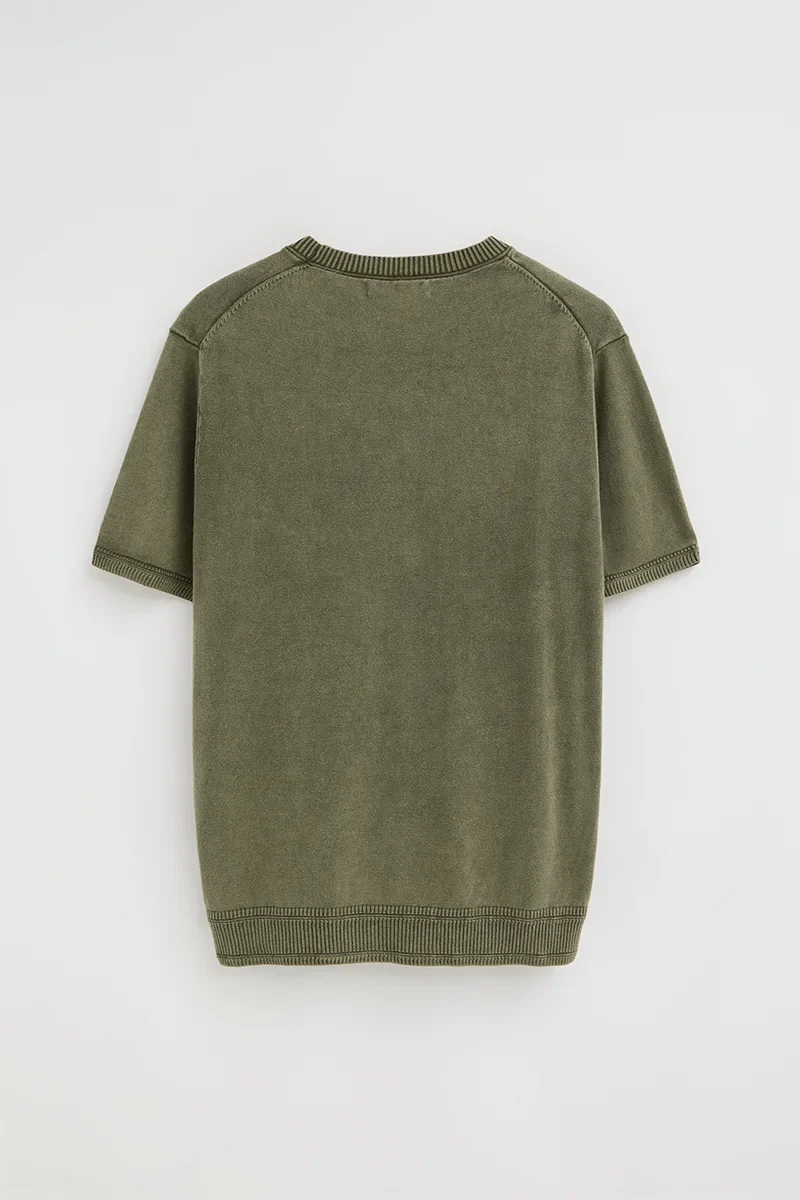 Moss-green short-sleeve jumper Polo Club with slim fit and washed effect - Image 8