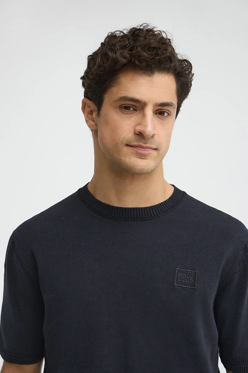 Navy-blue short-sleeve jumper Polo Club with slim fit and washed effect - Image 3
