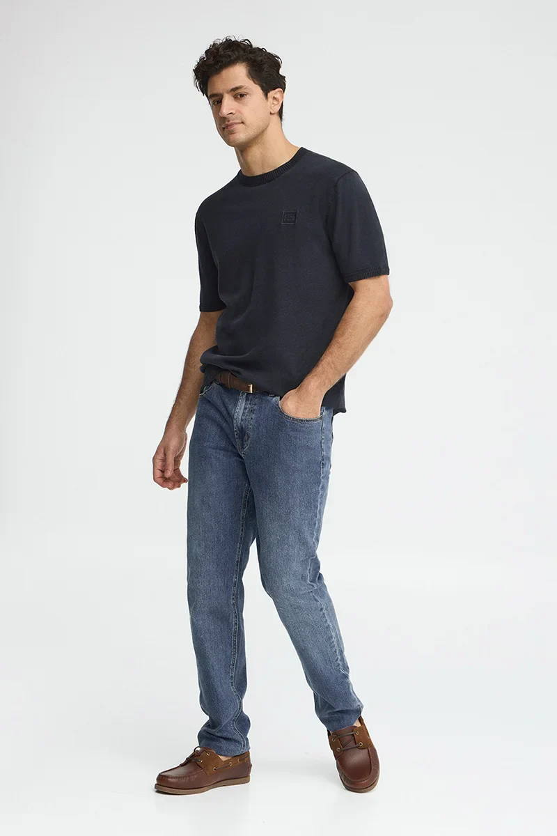 Navy-blue short-sleeve jumper Polo Club with slim fit and washed effect - Image 4