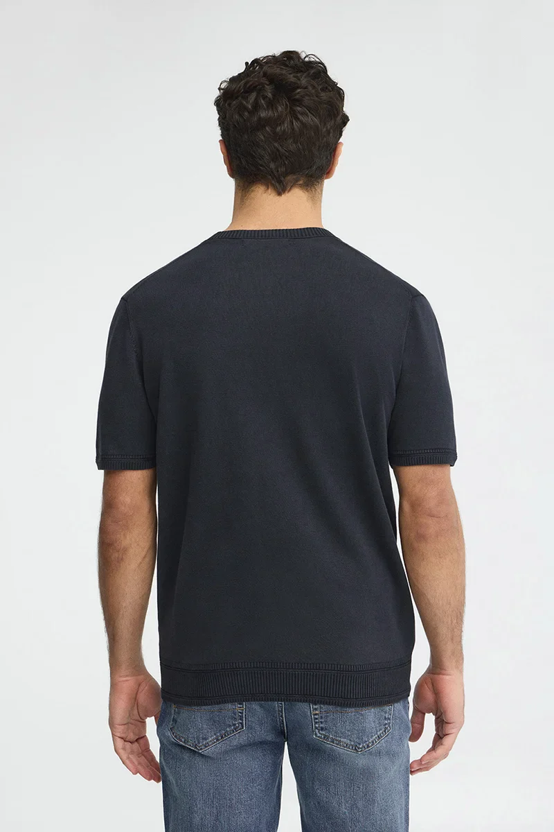 Navy-blue short-sleeve jumper Polo Club with slim fit and washed effect - Image 5