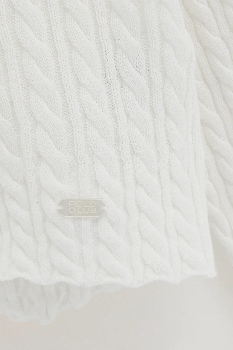 Nude cable-knit jumper with V-neck and Polo Club logo - Image 7