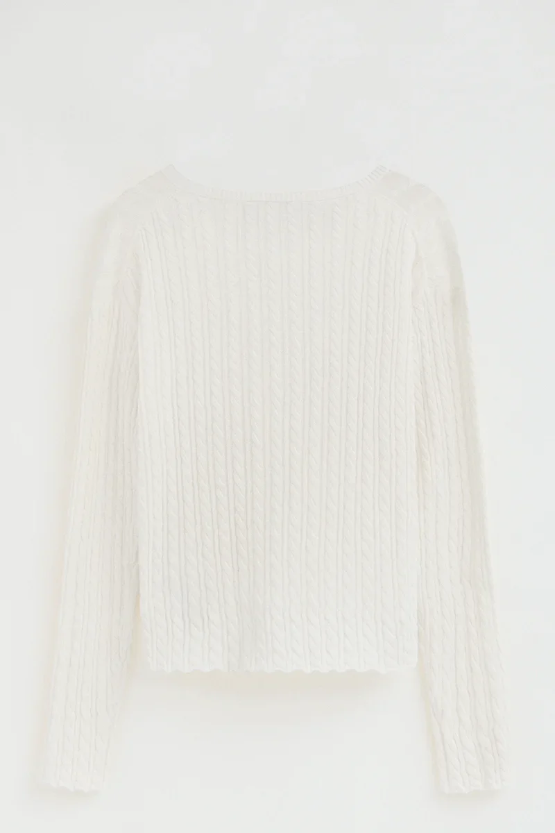Nude cable-knit jumper with V-neck and Polo Club logo - Image 8
