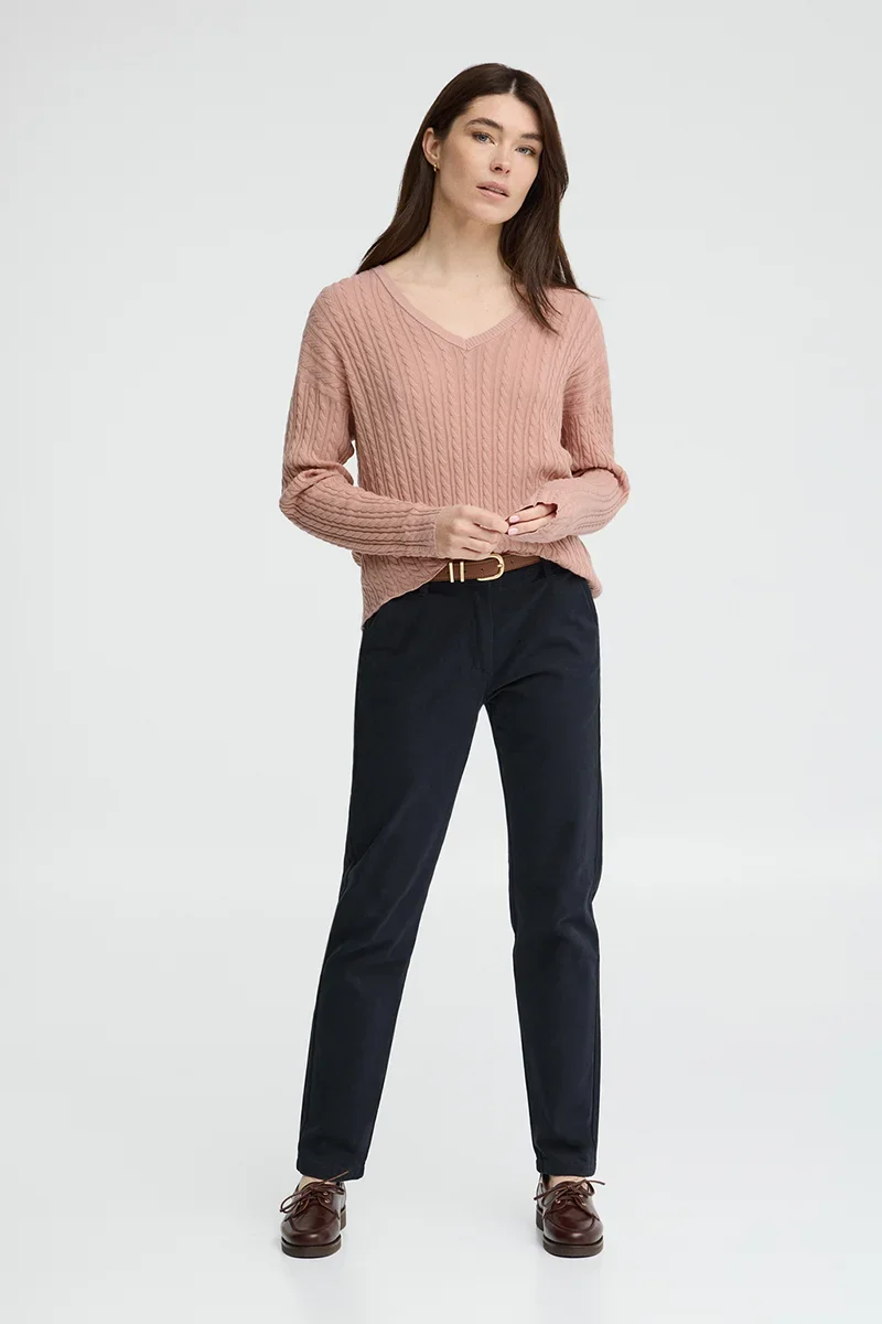 Pale-pink cable-knit jumper with V-neck and Polo Club logo - Image 4