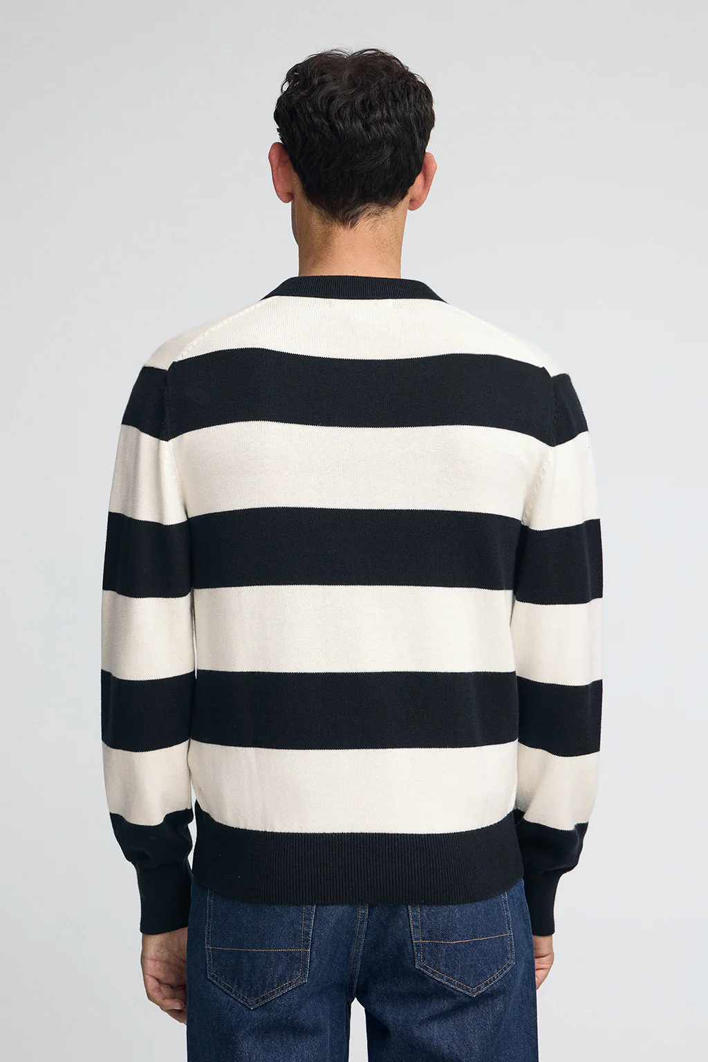 Striped polo-collar jumper in navy blue and nude with Polo Club patch - Image 5
