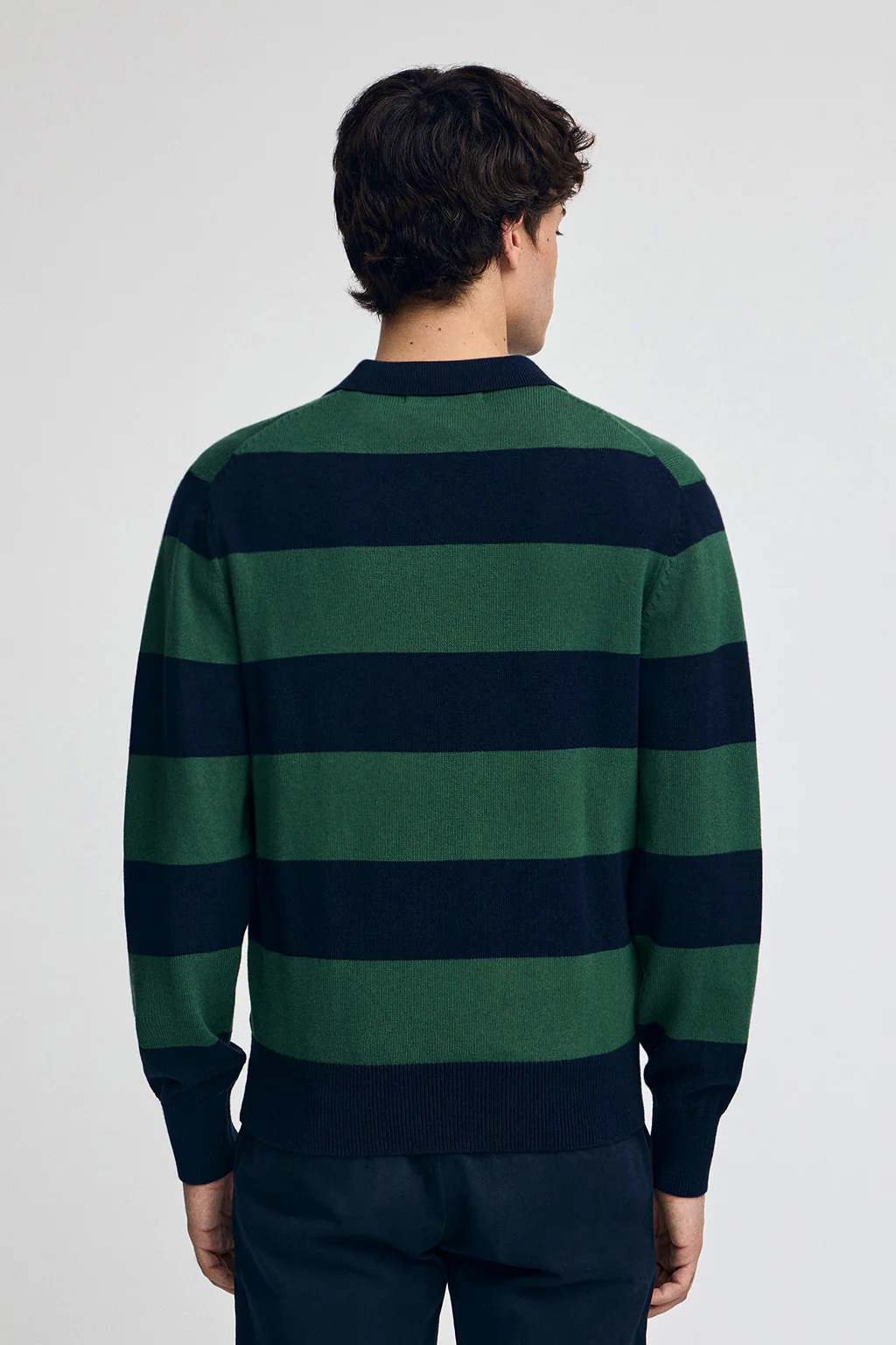 Striped polo-collar jumper in navy blue and bottle green with Polo Club patch - Image 6