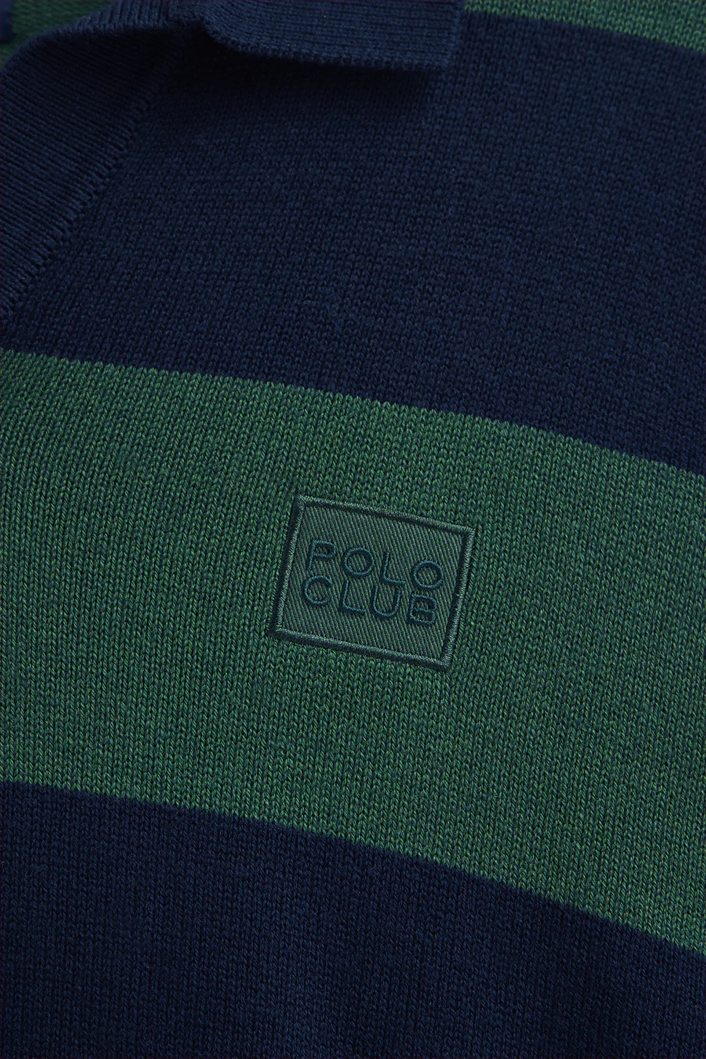 Striped polo-collar jumper in navy blue and bottle green with Polo Club patch - Image 8