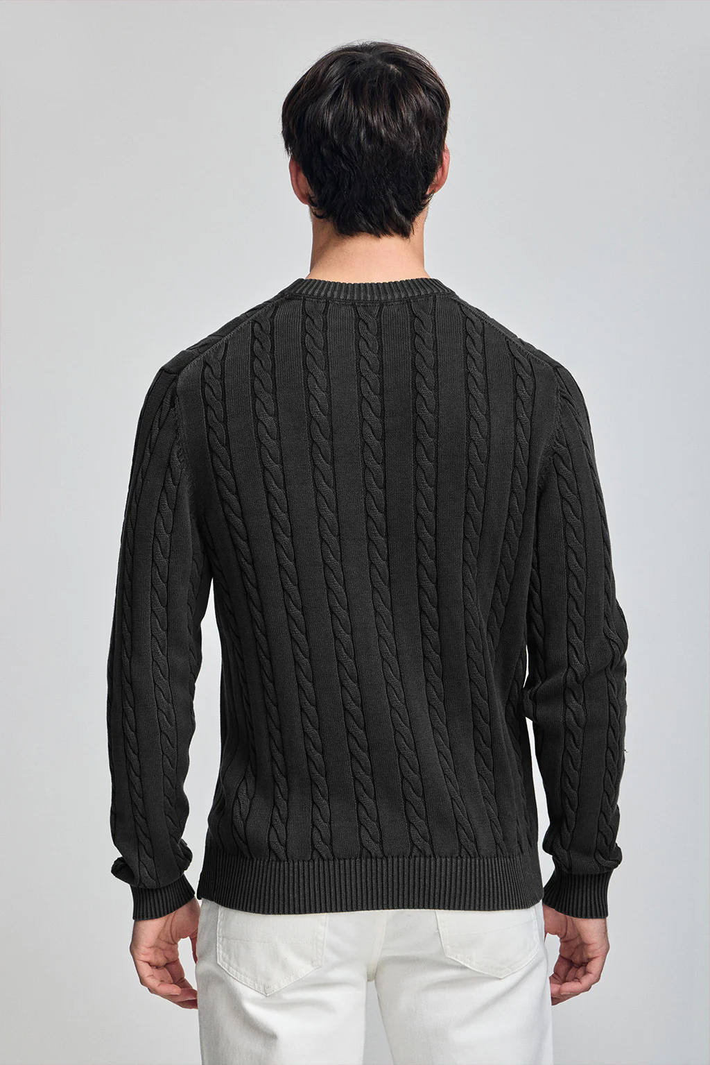 Asphalt-grey garment-dye cable-knit jumper with embroidered logo - Image 5