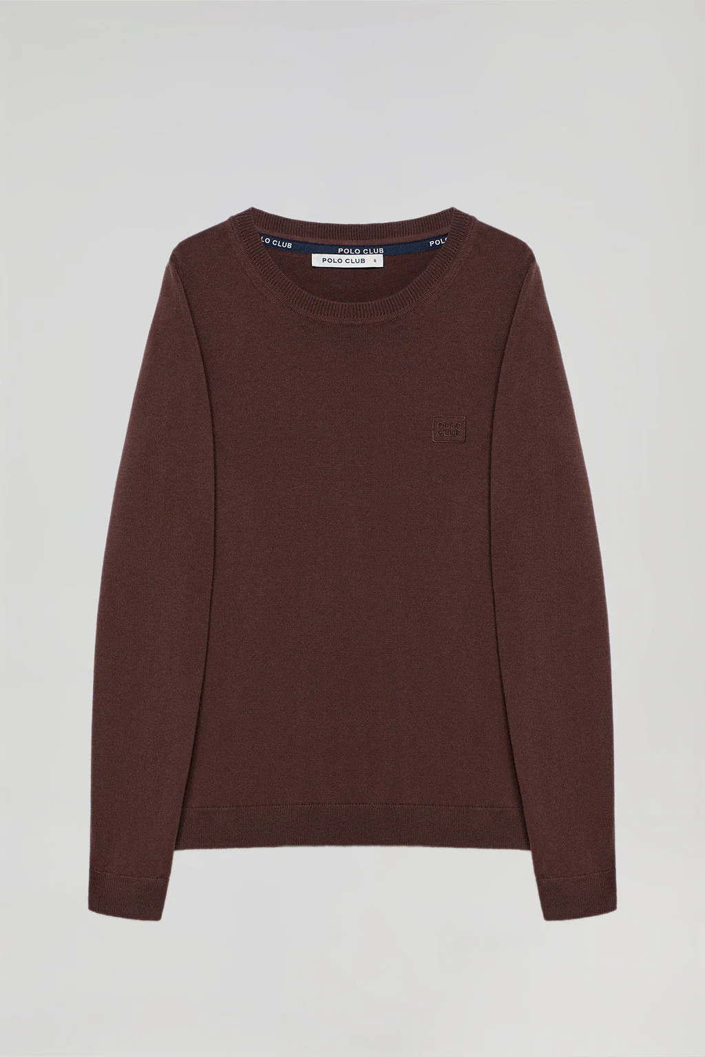 Brown round-neck basic jumper with embroidered logo in matching colour - Image 9