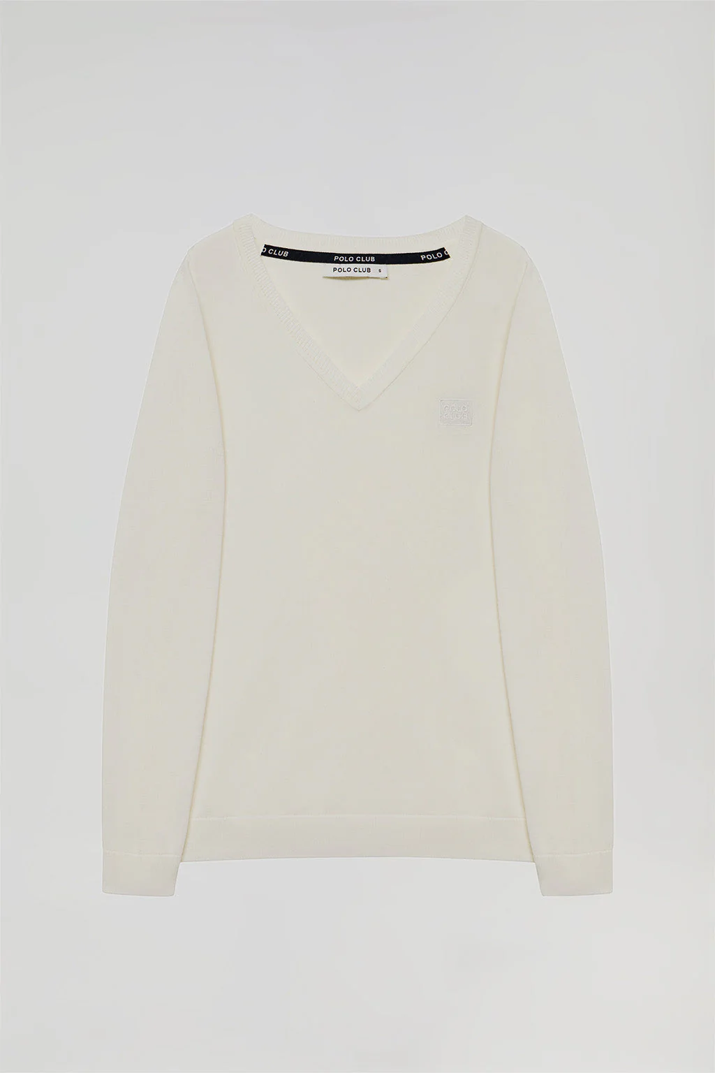 Ice-colour V-neck basic jumper with embroidered logo in matching colour - Image 10