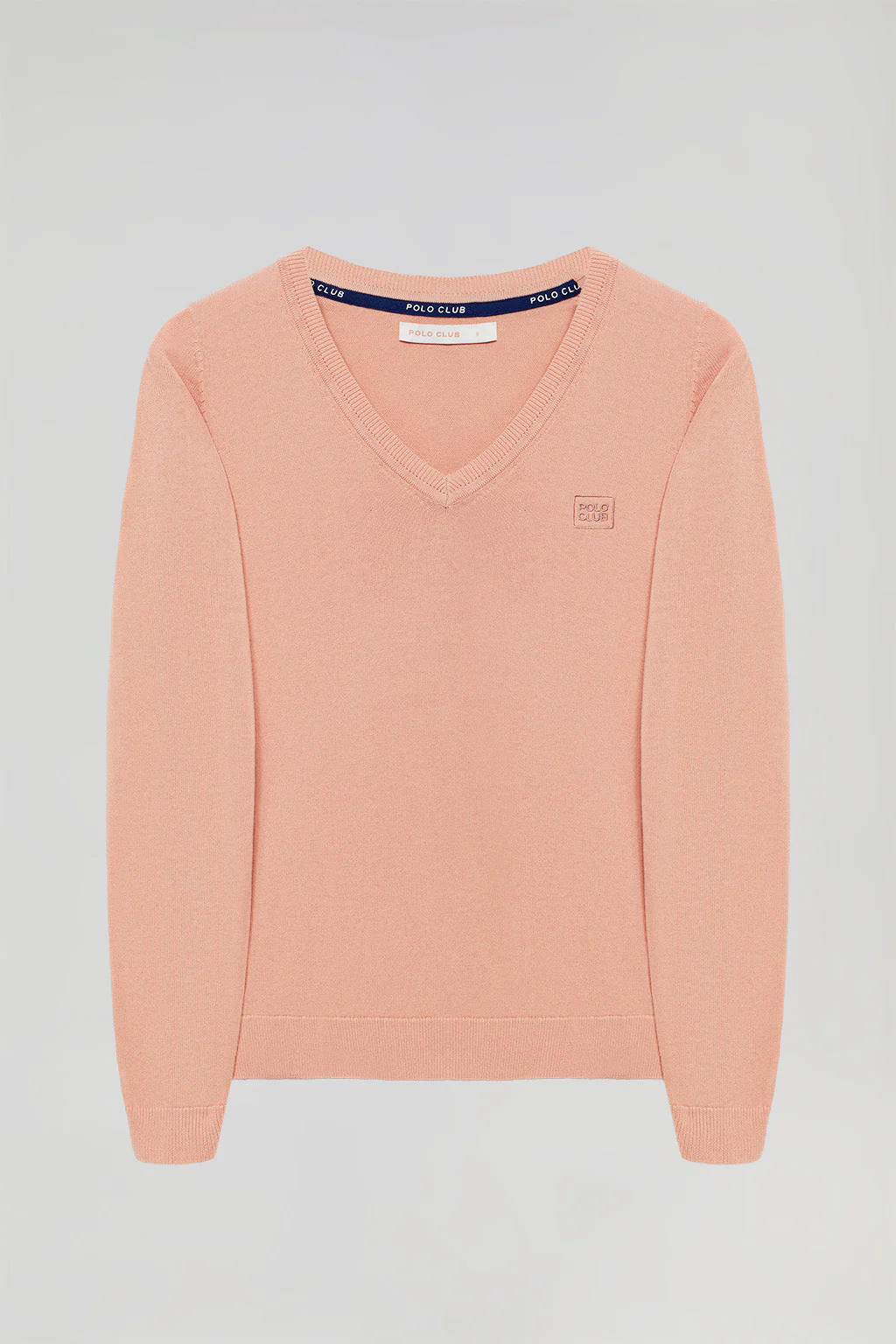 Pale-pink V-neck basic jumper with embroidered logo in matching colour - Image 10