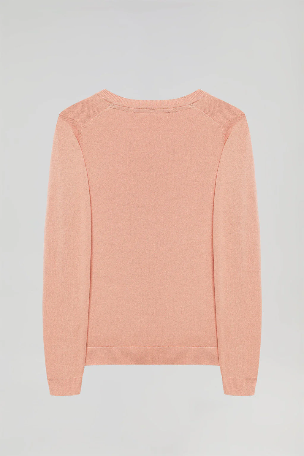 Pale-pink V-neck basic jumper with embroidered logo in matching colour - Image 9