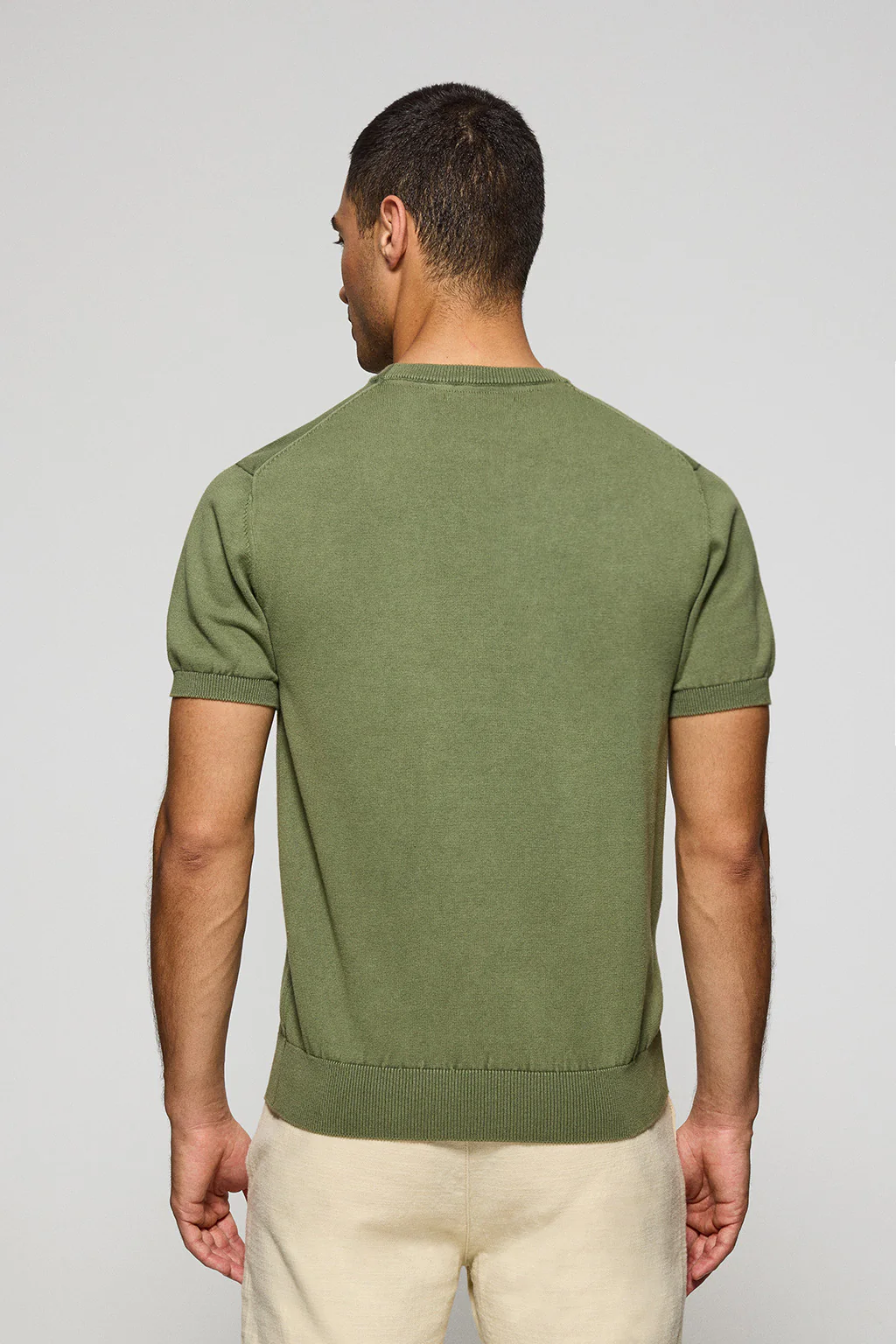 Light-green garment-dyed jumper with short sleeves and embroidered logo - Image 2