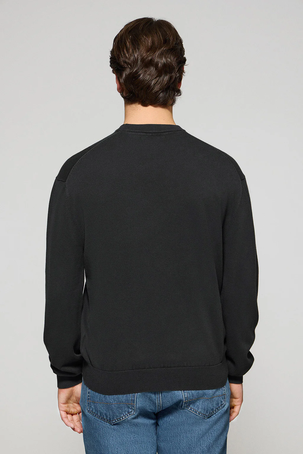 Asphalt-grey garment-dye jumper with round neck and embroidered logo - Image 2