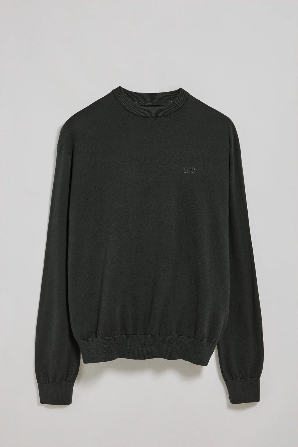 Asphalt-grey garment-dye jumper with round neck and embroidered logo - Image 5