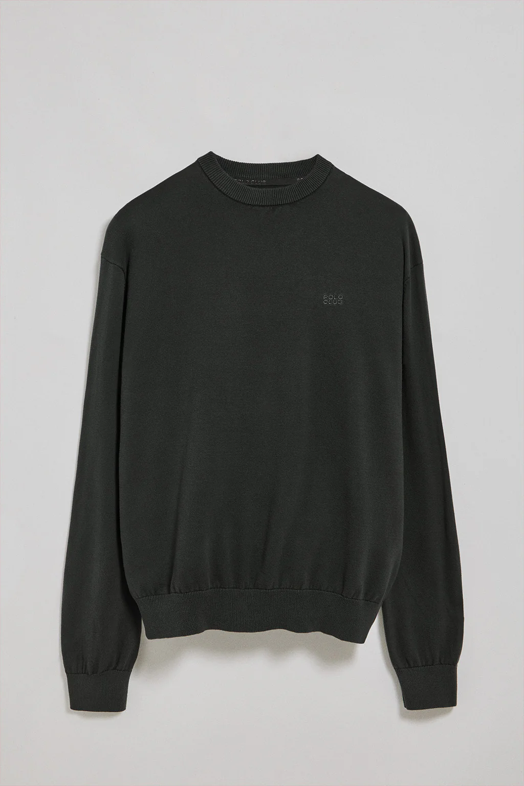 Asphalt-grey garment-dye jumper with round neck and embroidered logo - Image 7