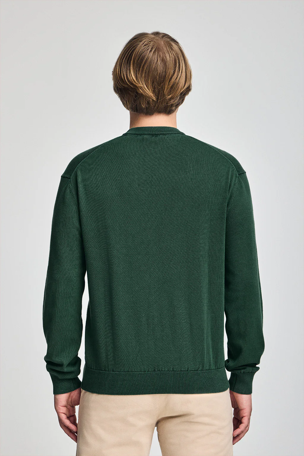 Emerald-green garment-dye jumper with round neck and embroidered logo - Image 2