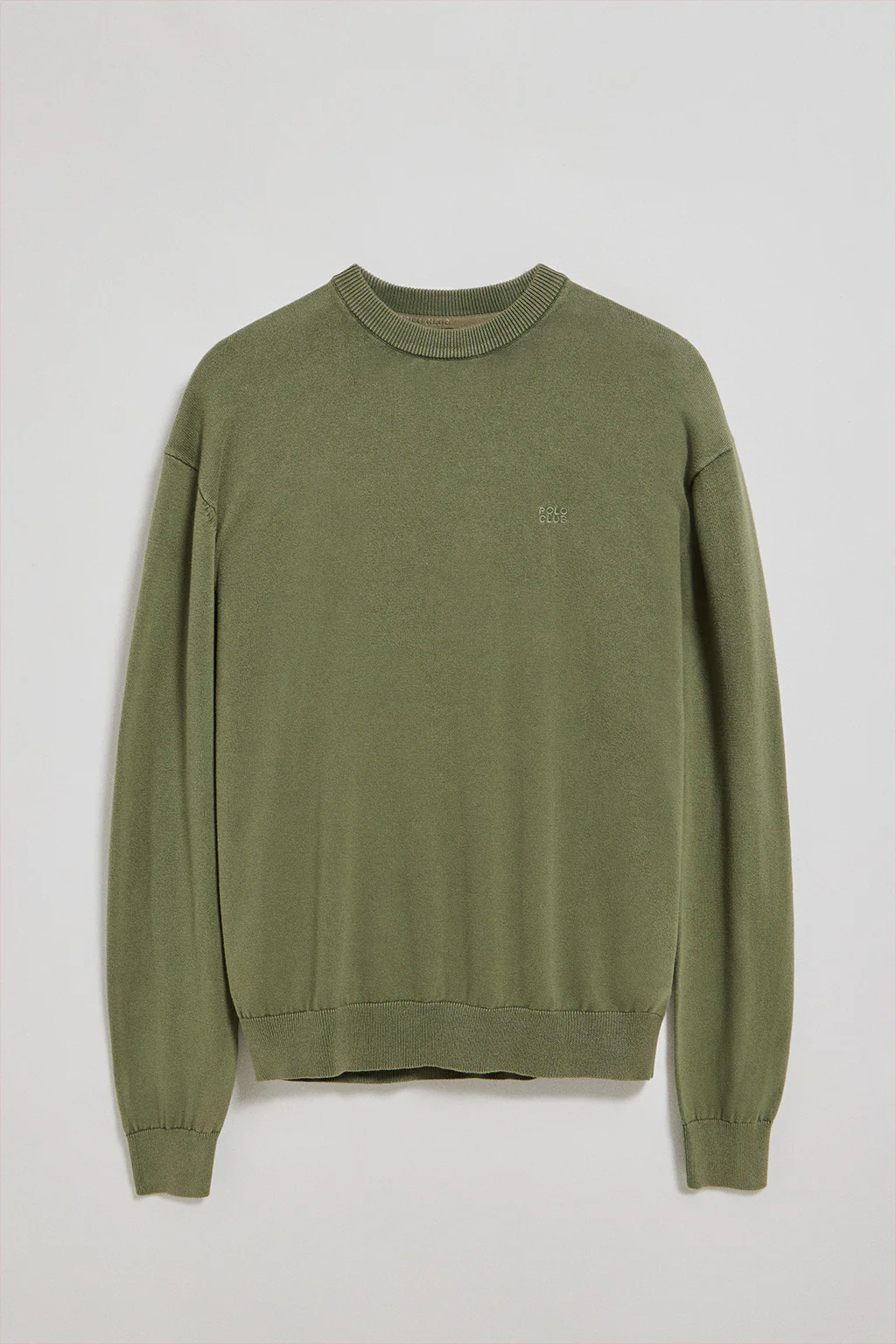 Light-green garment-dye jumper with round neck and embroidered logo - Image 5