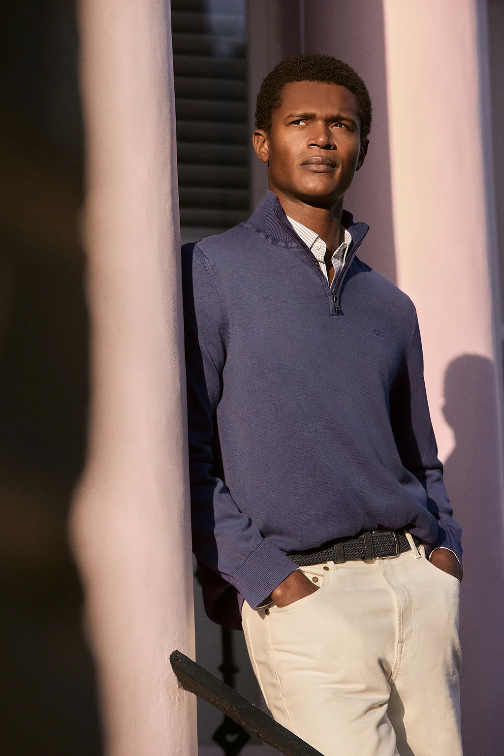 Blue-violet garment-dyed jumper with half zip and embroidered logo - Image 11