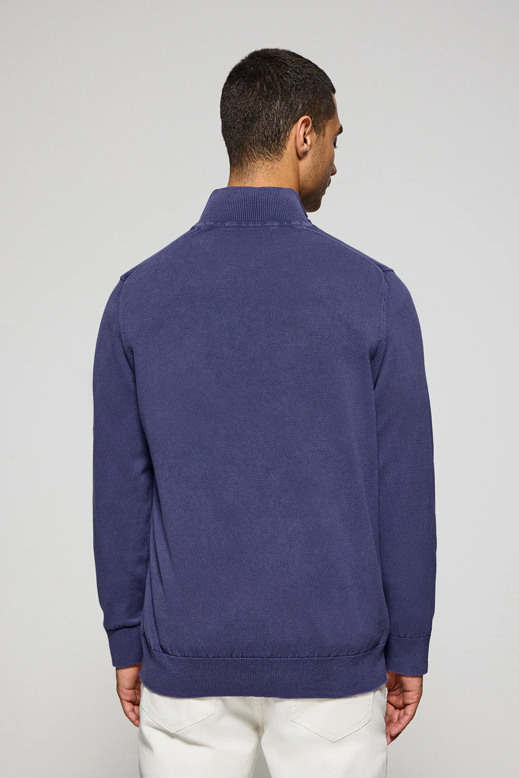 Blue-violet garment-dyed jumper with half zip and embroidered logo - Image 2