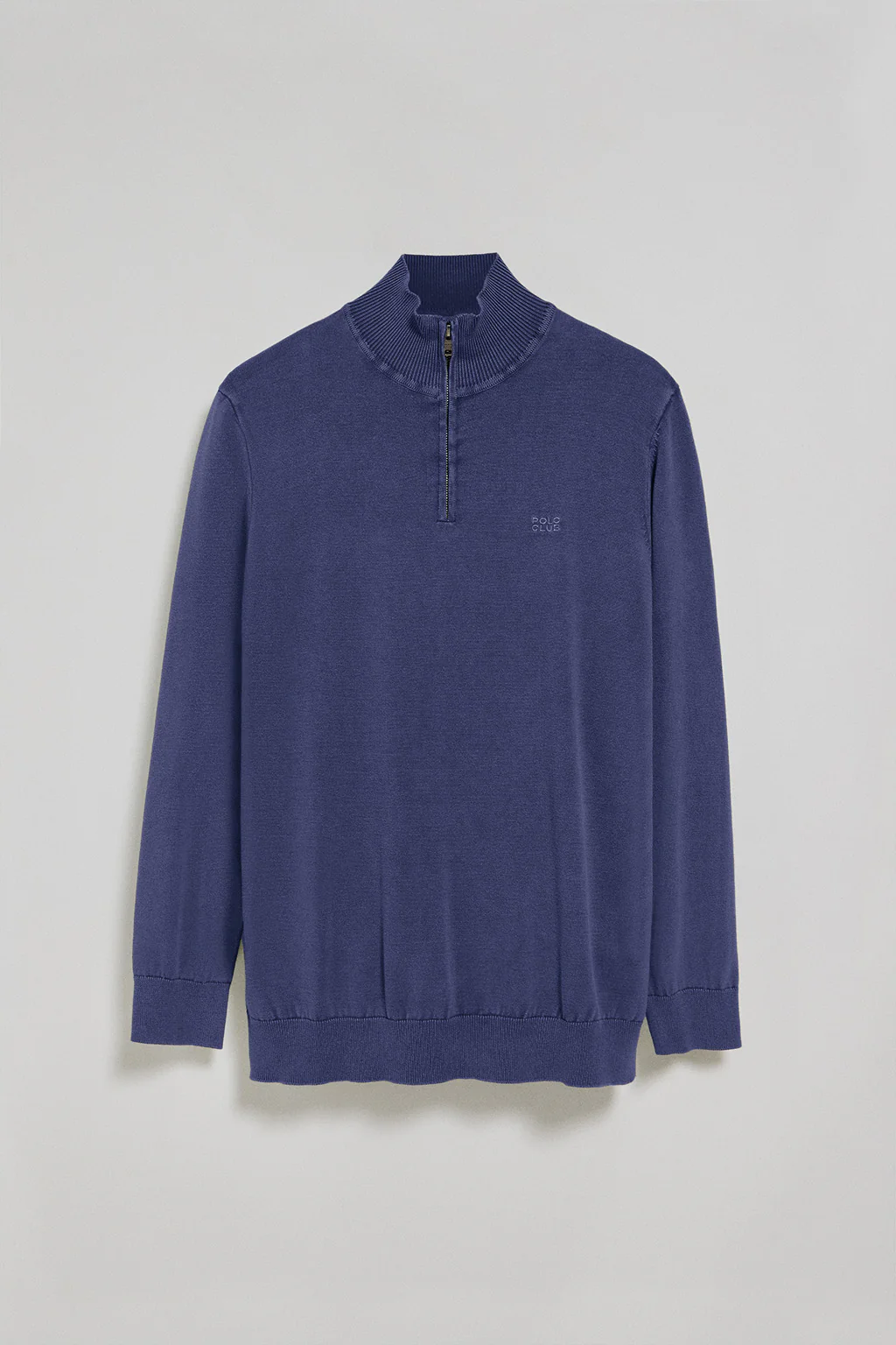 Blue-violet garment-dyed jumper with half zip and embroidered logo - Image 5
