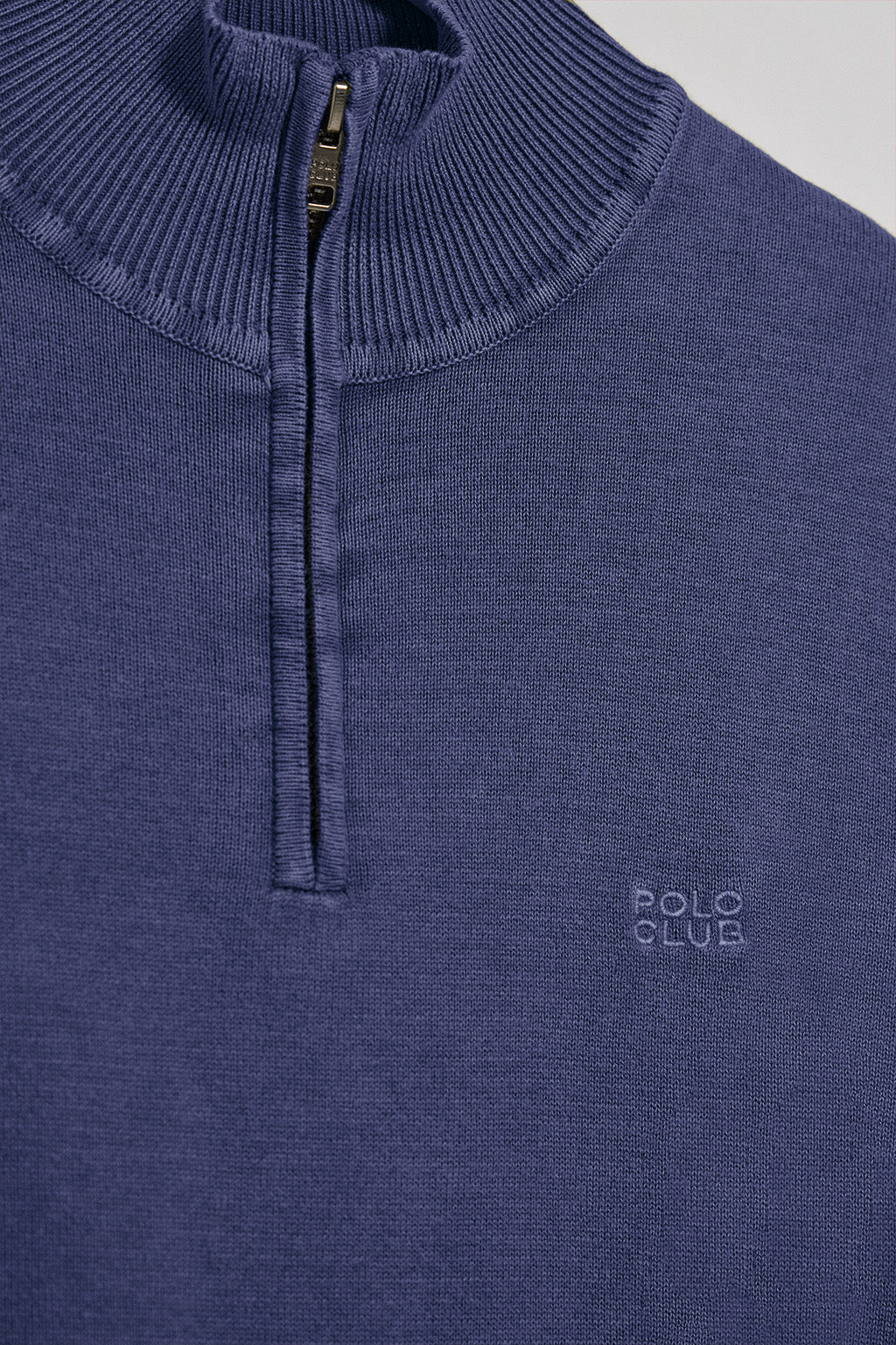 Blue-violet garment-dyed jumper with half zip and embroidered logo - Image 6