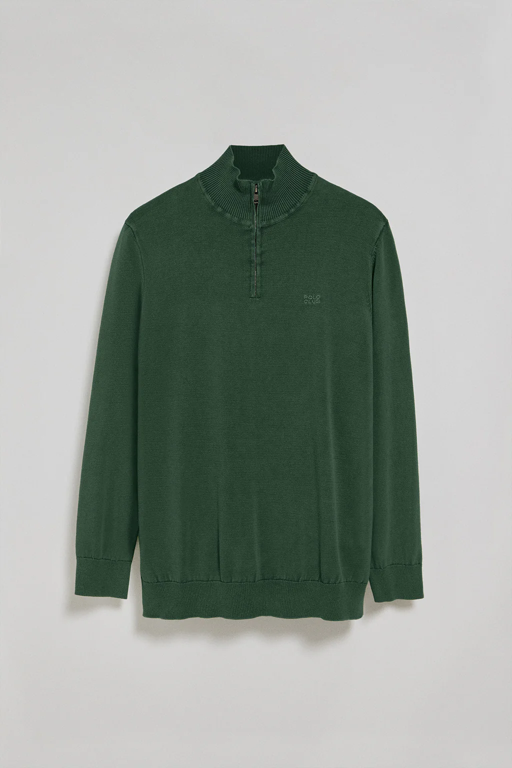 Emerald-green garment-dyed jumper with half zip and embroidered logo - Image 7