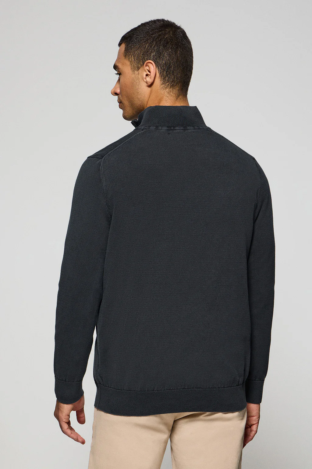 Navy-blue garment-dyed jumper with half zip and embroidered logo - Image 5