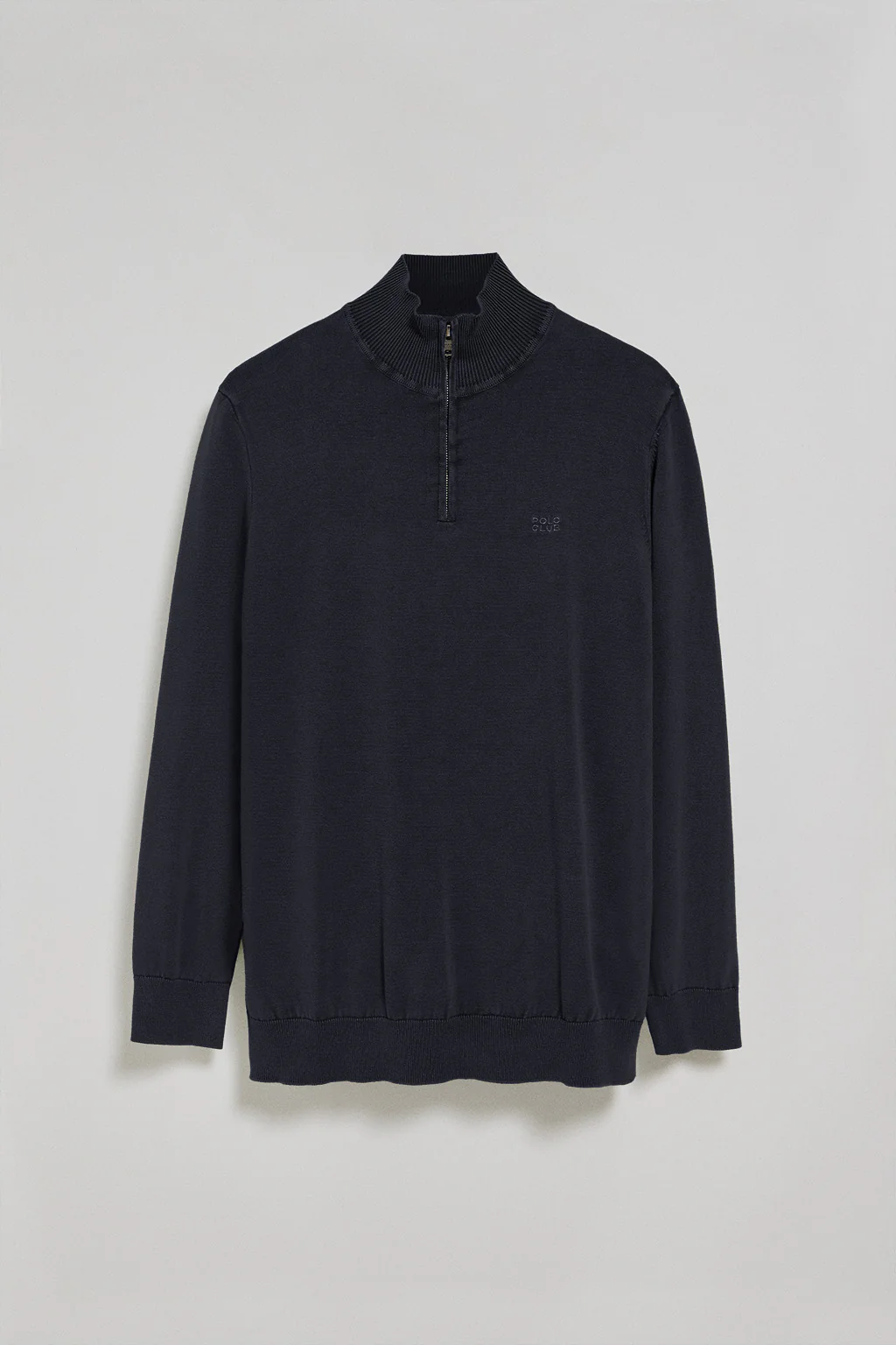 Navy-blue garment-dyed jumper with half zip and embroidered logo - Image 8