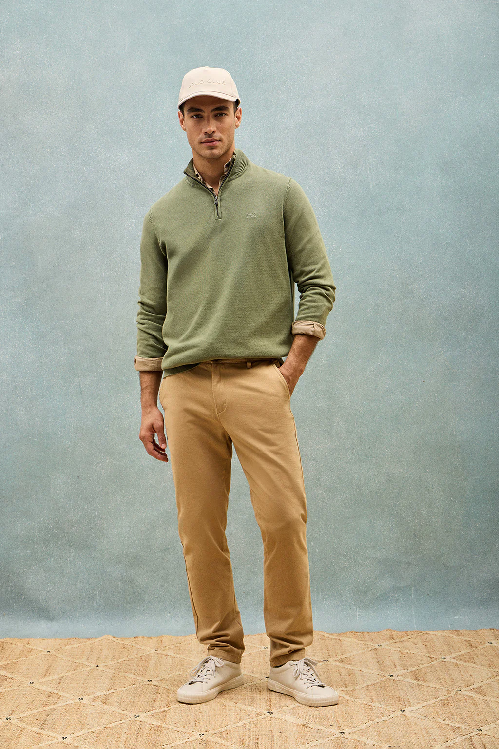 Light-green garment-dyed jumper with half zip and embroidered logo - Image 10