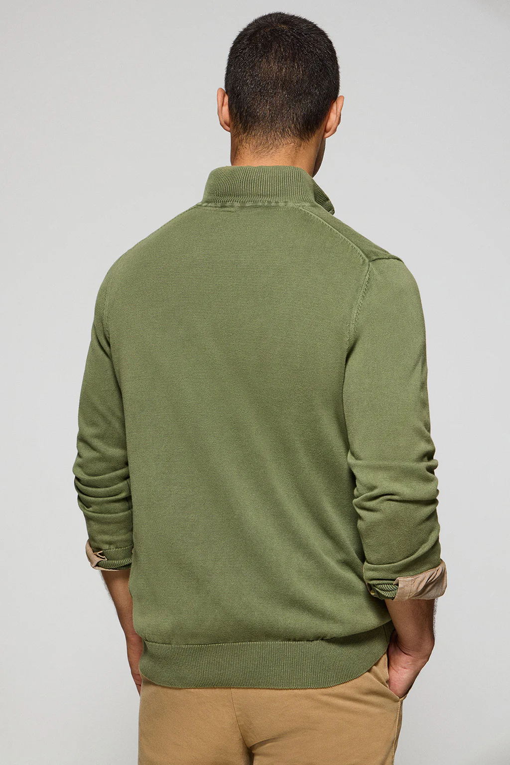 Light-green garment-dyed jumper with half zip and embroidered logo - Image 2
