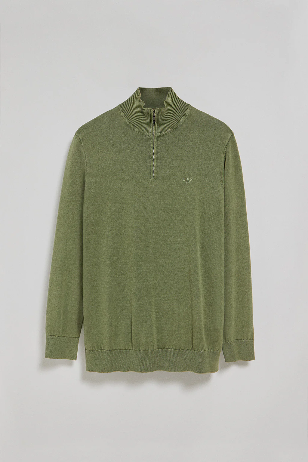 Light-green garment-dyed jumper with half zip and embroidered logo - Image 5