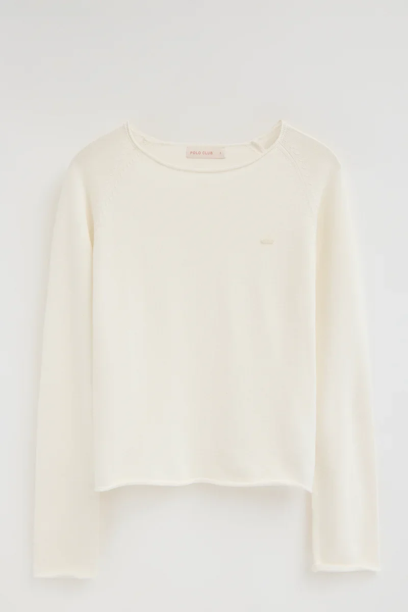 Nude jumper with slightly rolled-up details and Polo Club logo - Image 6