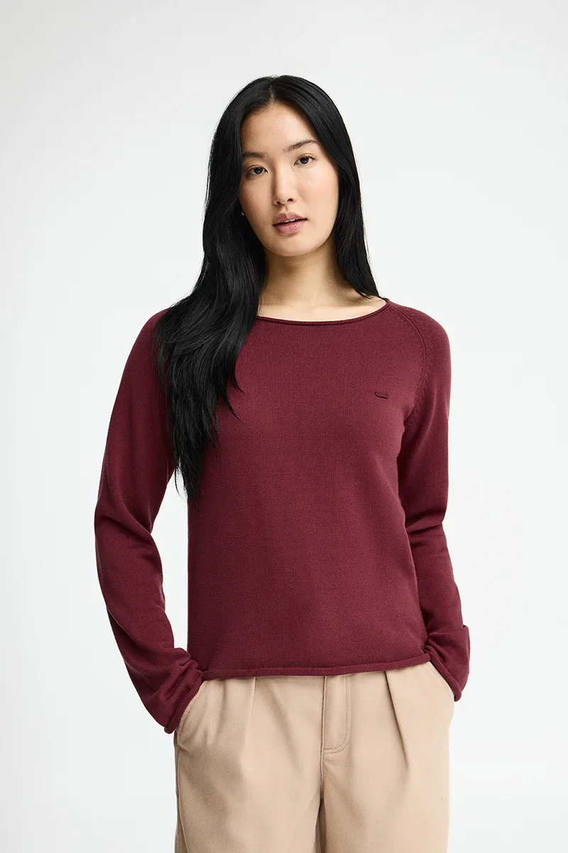 Wine jumper with slightly rolled-up details and Polo Club logo