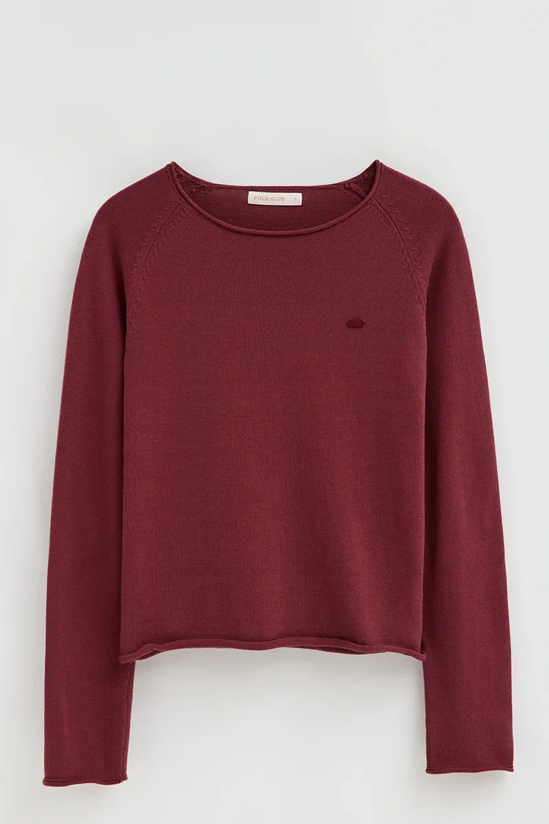 Wine jumper with slightly rolled-up details and Polo Club logo - Image 6
