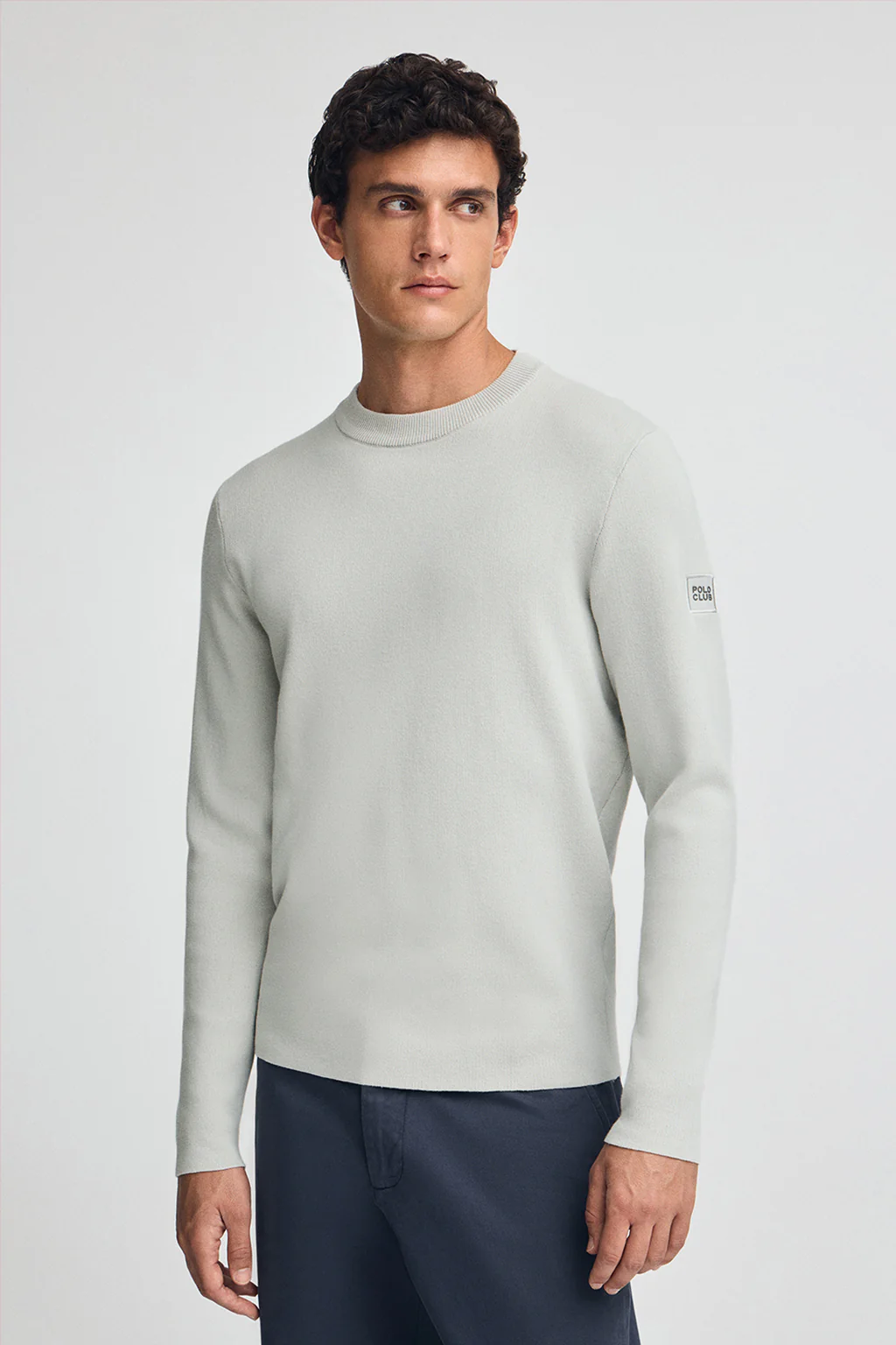 Light-grey cotton-knit jumper with Polo Club patch