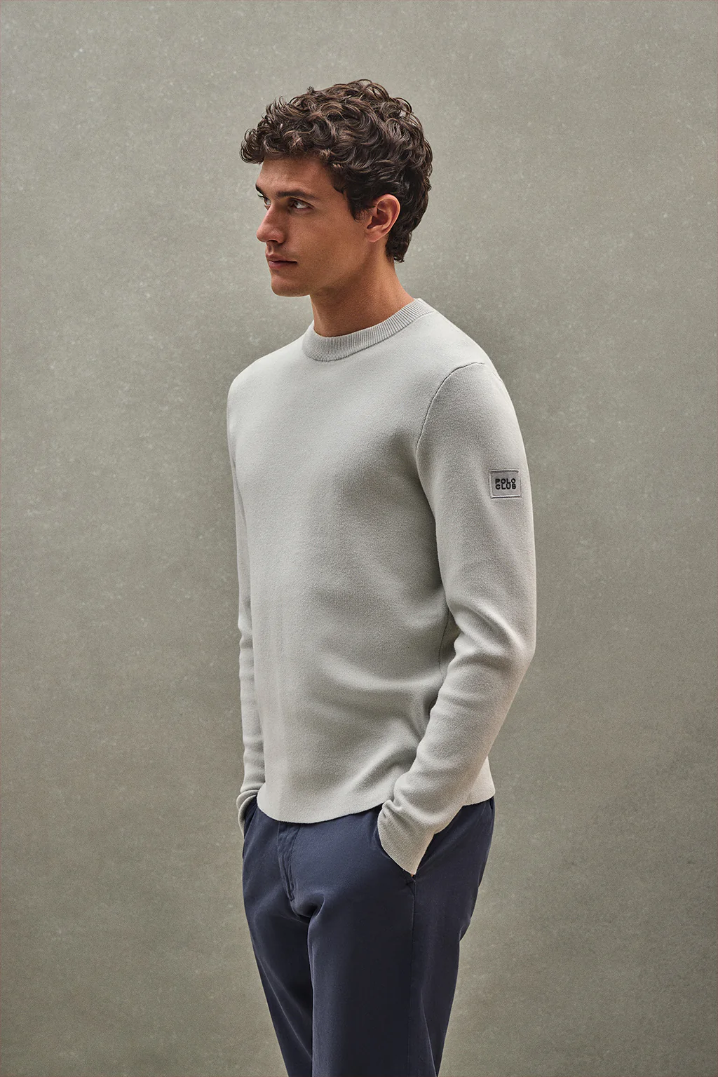 Light-grey cotton-knit jumper with Polo Club patch - Image 4