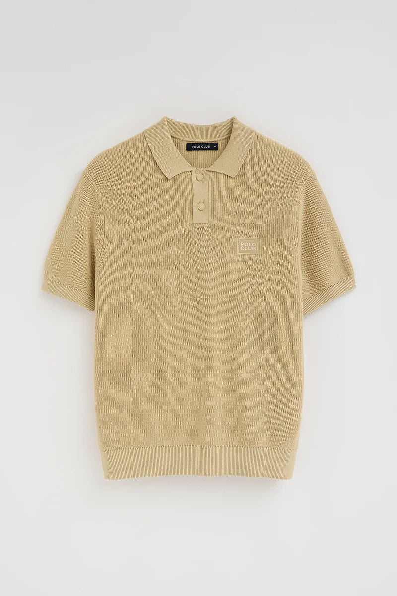 Beige short-sleeve jumper with polo collar and Polo Club patch - Image 6