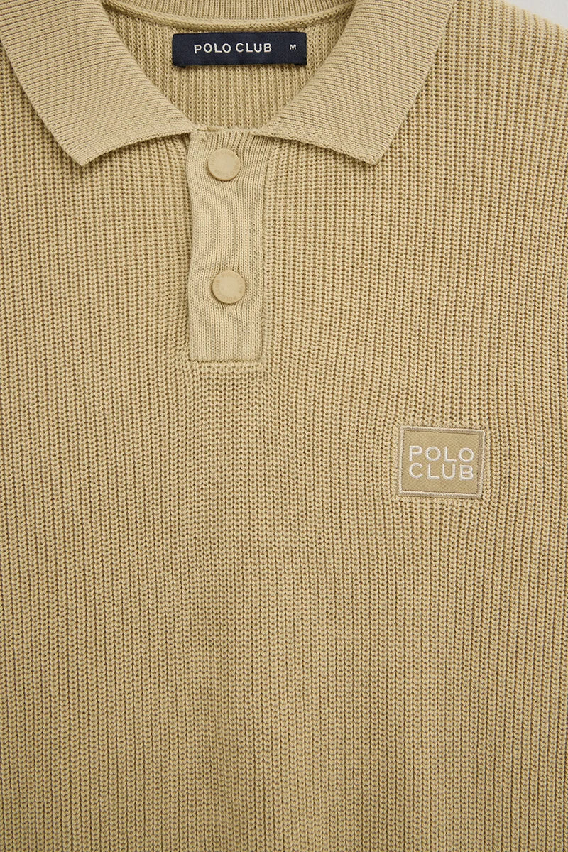 Beige short-sleeve jumper with polo collar and Polo Club patch - Image 7